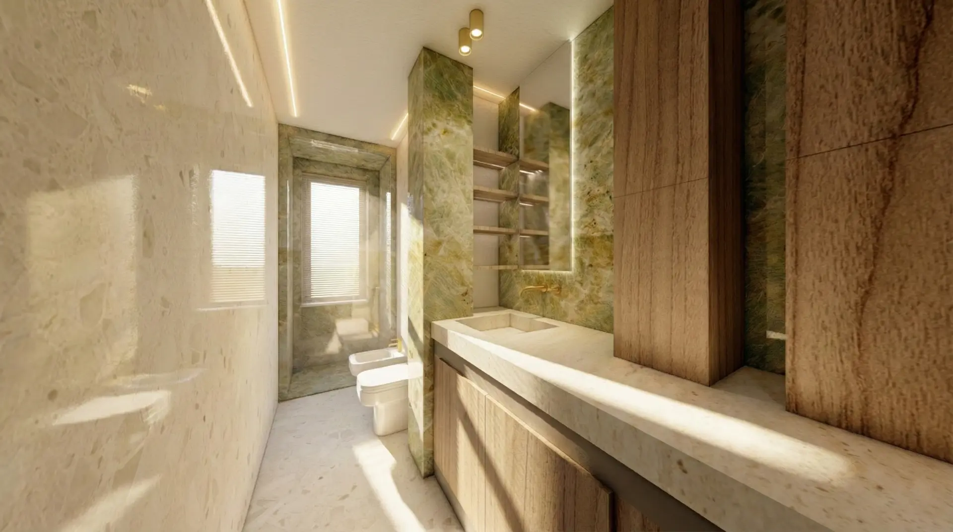 Residenza MF2, bagno con rivestimenti materici