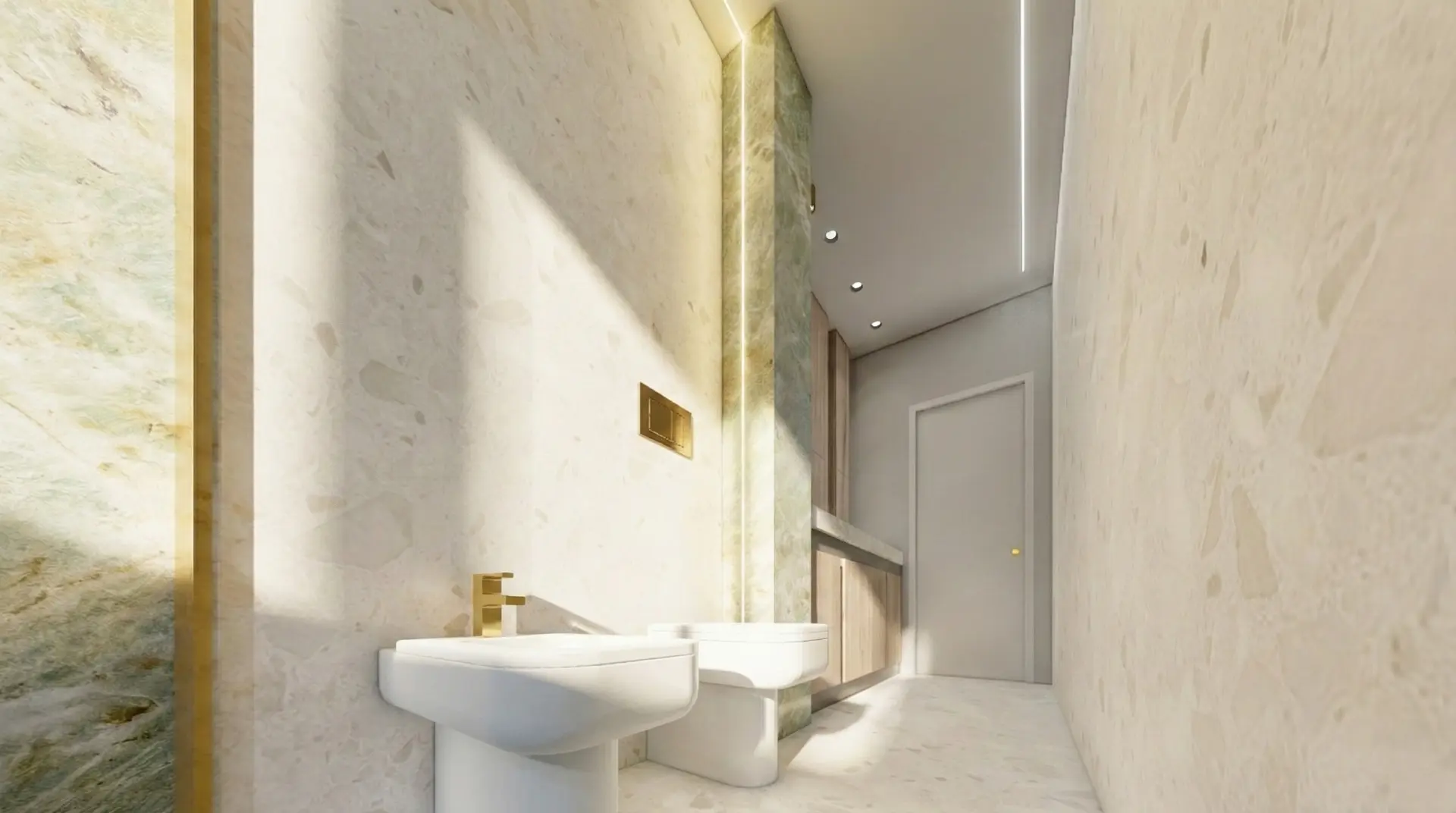 Residenza MF2, dettaglio del bagno e dei tagli luminosi